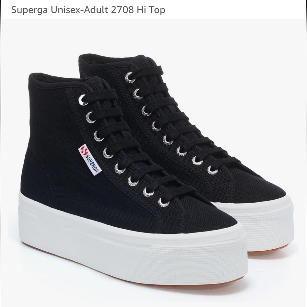 Superga 2708 High-Top Platform Black and White Lace-Up Sneakers